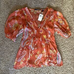 Rustic Orange Smock Tunic Top - Sheer